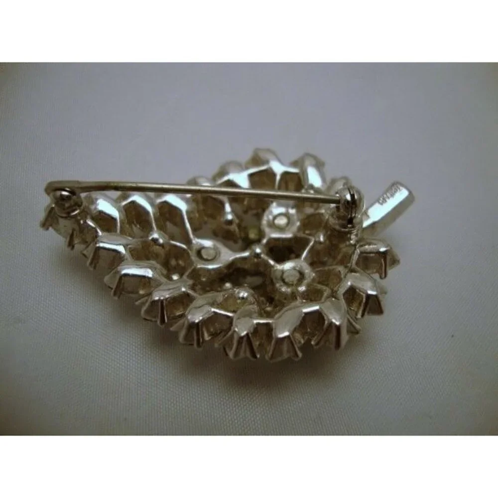 Trifari Rhinestone Leaf Brooch Vintage Costume Jewelry
